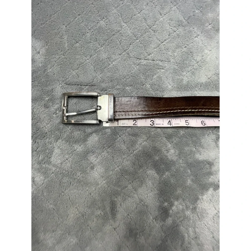 Trussardi‎ Jeans Brown 100 Leather Belt Made in Italy Sz 38/100cm Silver Buckle